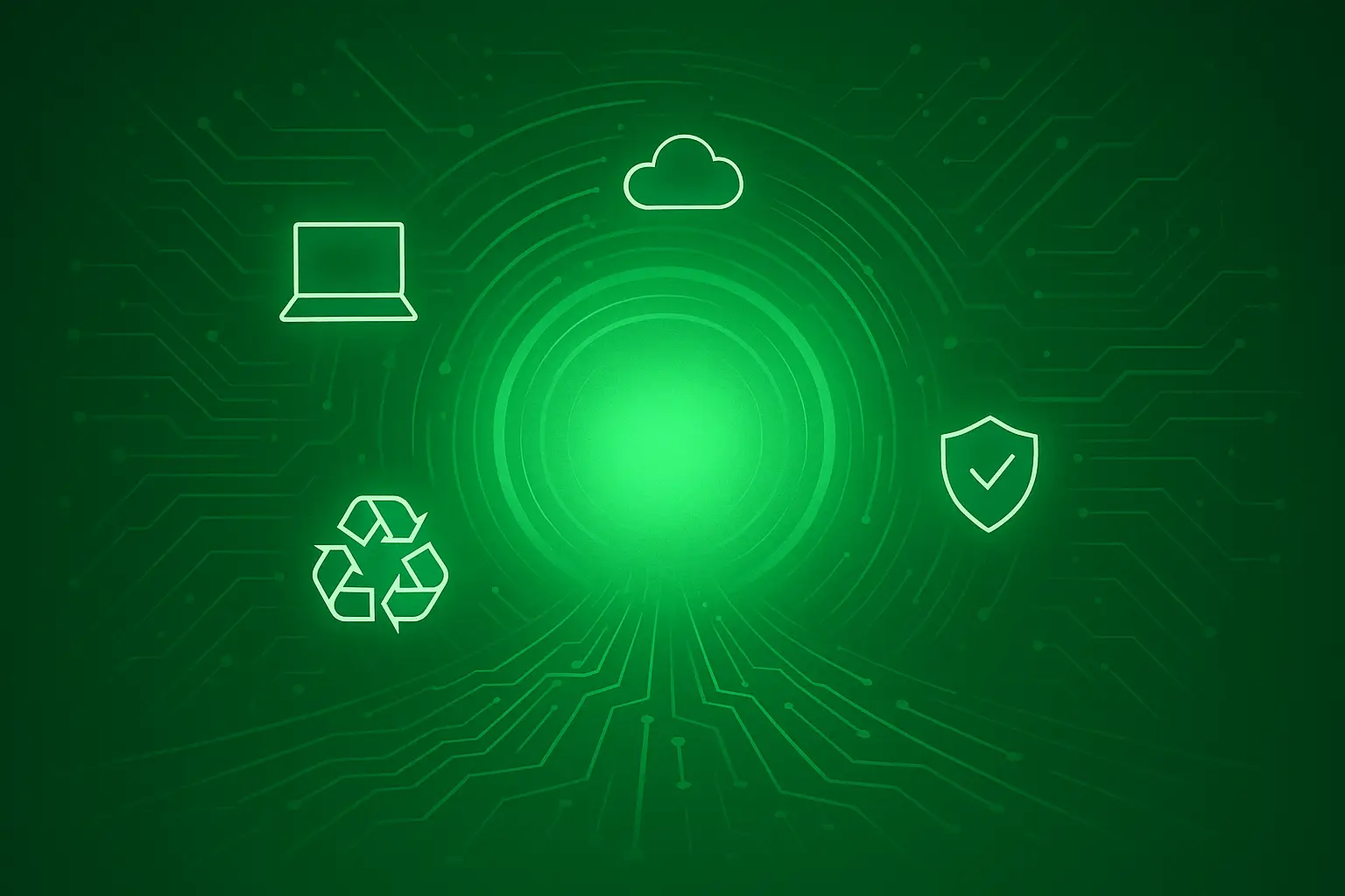 Abstract green portal illustration representing IT asset management and recycling